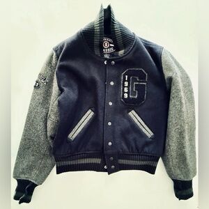Gap Vintage 90’s Navy Blue & Charcoal Wool Varsity Jacket - Size Small